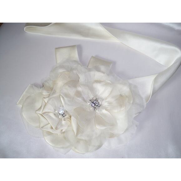 Floral satin rhinestone bridal belt satin wedding handmade floral dress sash - Picture 1 of 7